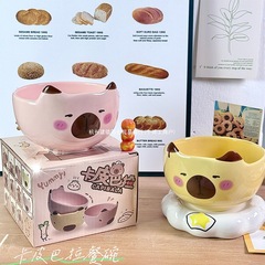 可爱卡通卡皮巴拉水豚ins高颜值家用碗勺陶瓷餐具套装饭碗盘子有