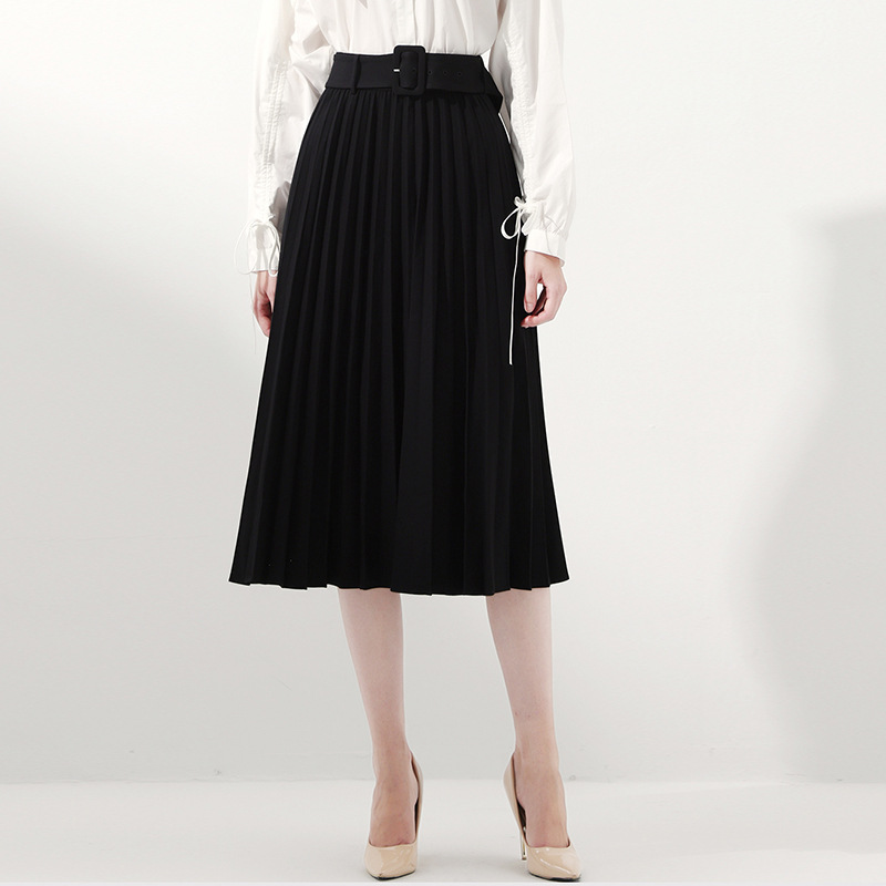 Spring 2024 all-matching women's simple fashion commuter skirt belt Women's pleated mid-length pleated skirt