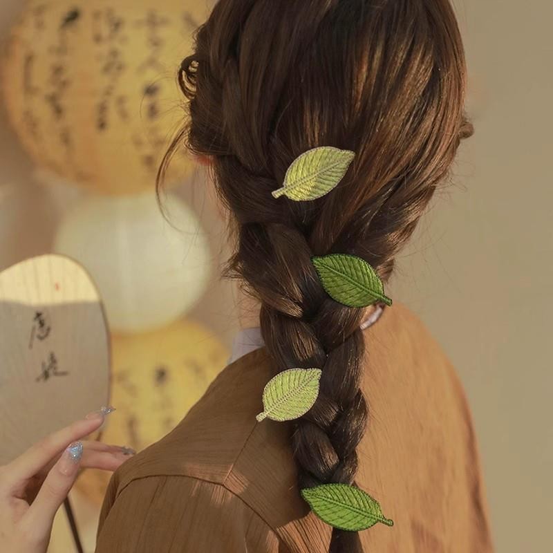 刺绣叶子!小清新发夹!精致刘海夹前额高级感树叶边夹头饰碎发夹|undefined