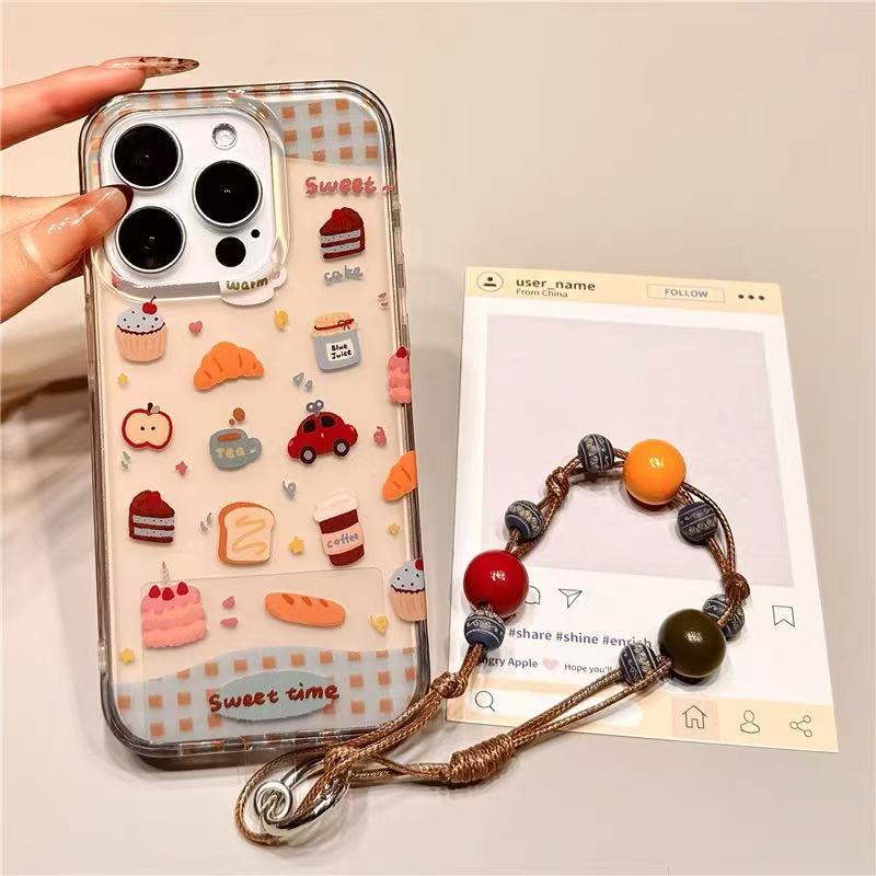 Xiaozhong ins pastel pan ilustración aplicable iphone16ProMax pulsera 14 Apple 15P funda para teléfono móvil 13 mujer