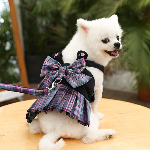 Dog dress cat JK style chest harness leash pet supplies Teacup Pomeranian walking fashion clothes