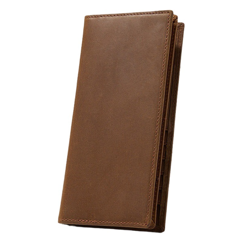 Anti-Magnetic Men's Wallet, Crazy Horse Leather, Foreign Trade Men's Business Genuine Leather Long Wallet, Business Card Holder, Factory Wholesale, European and American Retro Style