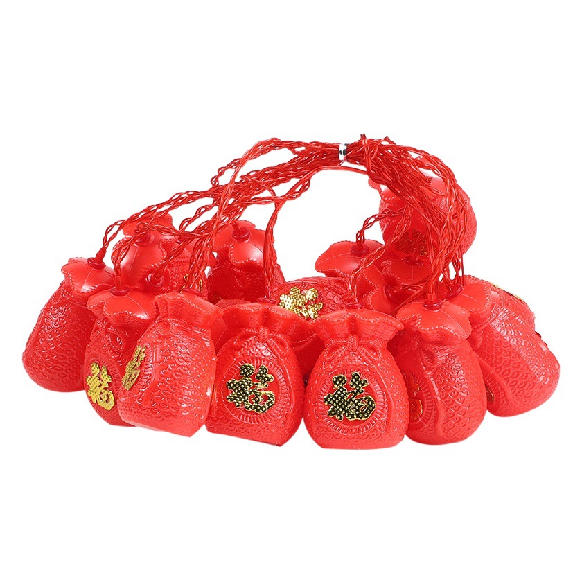 LED rojo linterna luz cadena decoración colorida luz solar cortina colgante decoración boda al aire libre rojo feliz impermeable luz de la cadena