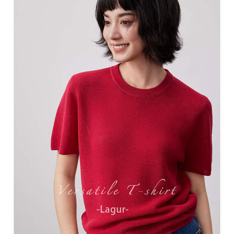 52-Count French Linen "Super Breathable" Anti-Wrinkle Blended Knit Slim-Fit Short-Sleeve Women's 2026 Summer Top T-Shirt