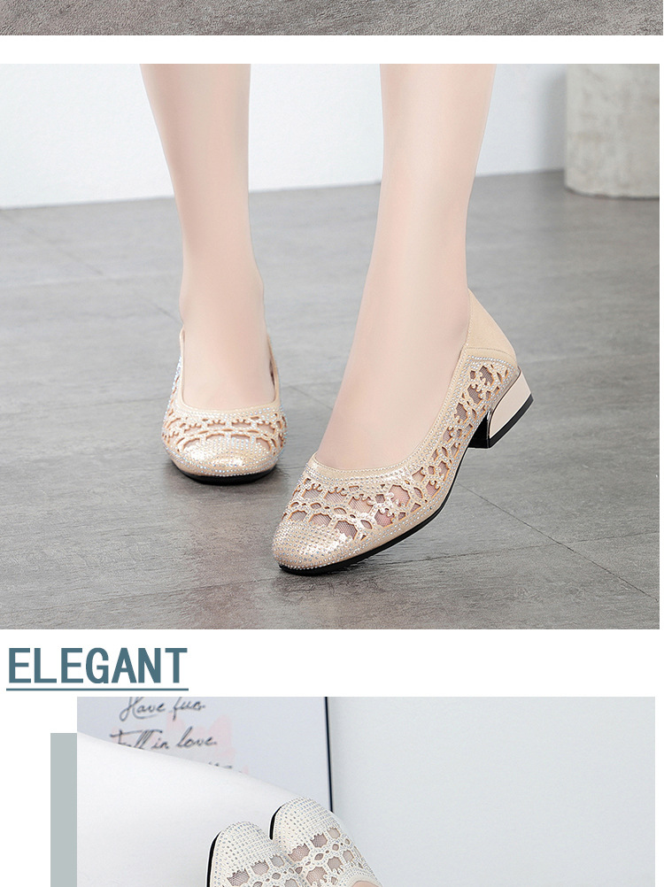 Sandal lưới bít mũi da thật gót vuông thoáng khí đế mềm — Màu be chi tiết 11