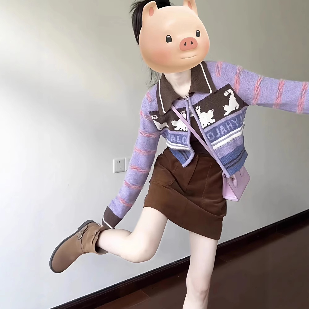 Korean Preppy Style Suit for Women in Autumn and Winter New Style Fair Isle Knitted Cardigan Jacket High Waist Skirt Two-Piece Trendy Set