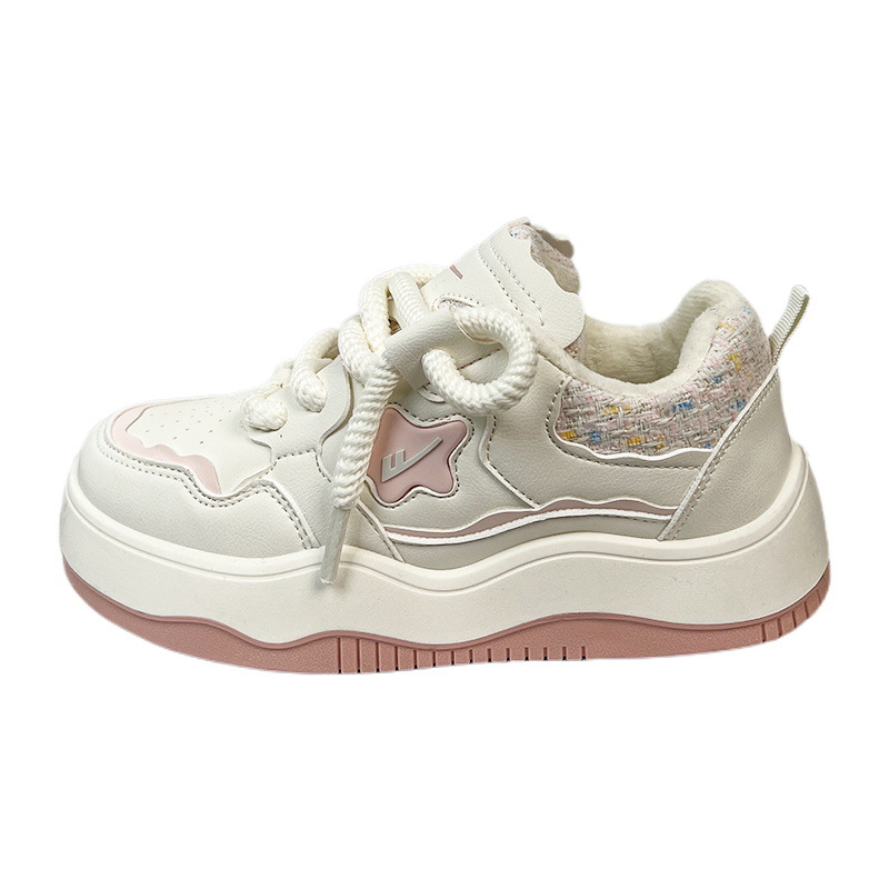 Zapatos cálidos y transpirables con estilo retro, zapatos blancos de suela gruesa con cordones y parte superior baja, zapatillas de nuevo diseño para estudiantes, venta al por mayor
