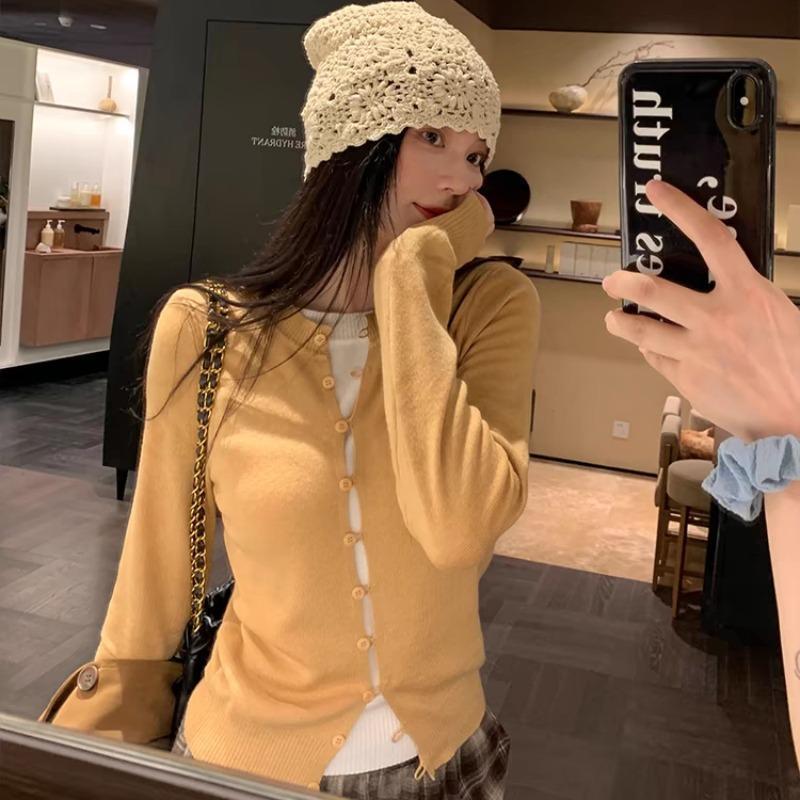 法式假两件针织开衫女秋冬新款设计感别致修身显瘦内搭长袖上衣潮|undefined