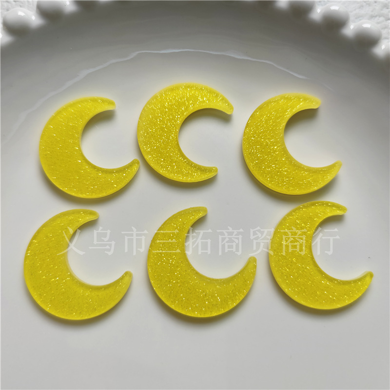 Bright yellow Moon Acrylic resin Patch Earrings Ear Studs parts Handiwork diy Hairpin Mobile phone shell Material Science