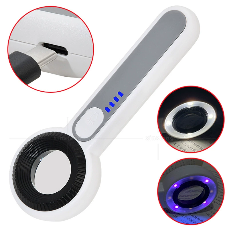 Новая ручная зарядка 8 светодиодных ламп УФ-фиолетовый свет чтение ремонт сенсорный 60 раз высокая идентификация лупы
