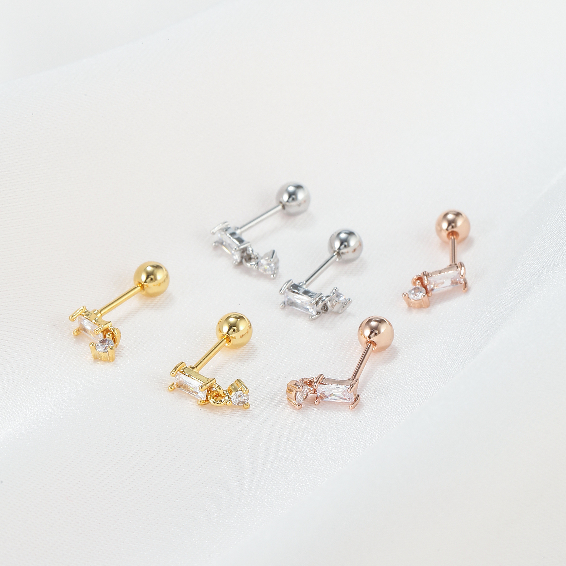 Fashion rod ear copper bone geometric rectangular cubic zircon jewelry