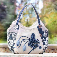 中年女包妈妈民族手提包挎包棉麻文艺布包简约轻便拎包中国手工