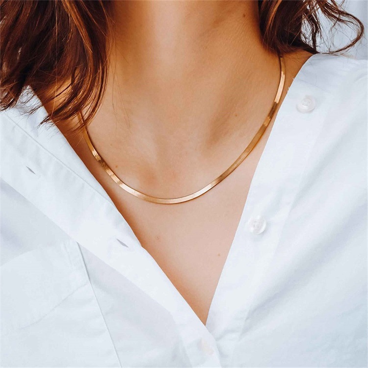 INS Collana semplice in acciaio inossidabile Moda uomo e donna Catena a lama piatta Accessori per catena a osso di serpente_voghion.com