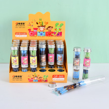 欧垭萱12支桶装花杆笔芯中小学生中性笔替芯高档卡通新款碳素笔芯