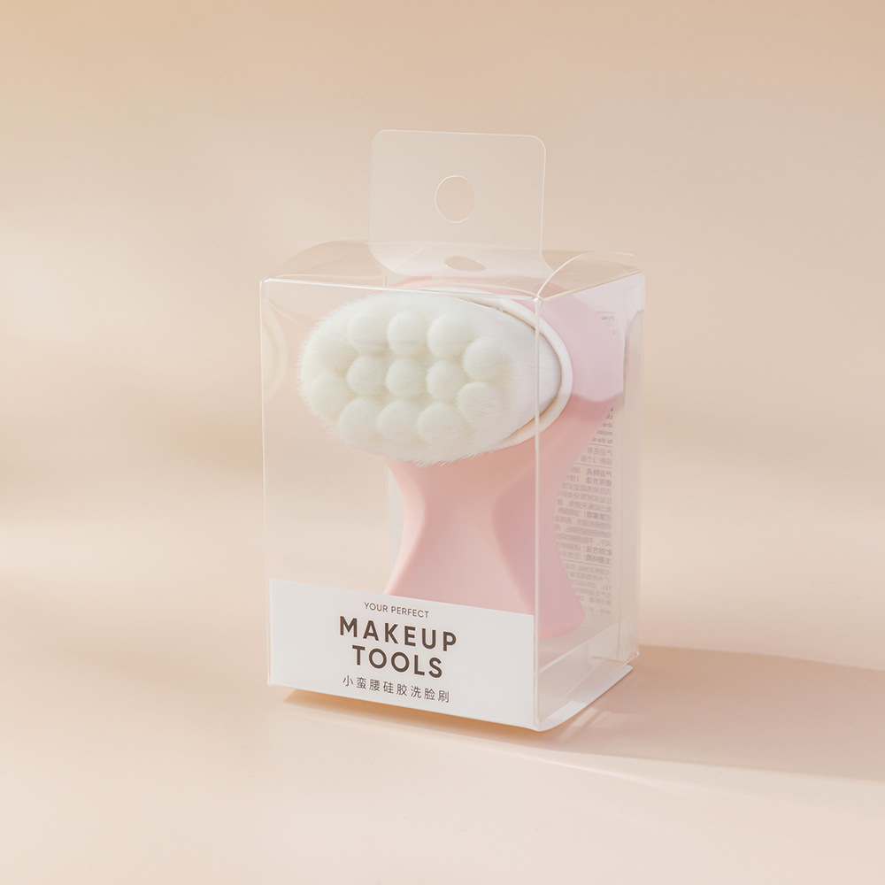 Fabricante en stock cepillo de limpieza facial herramientas de maquillaje Rosa largo cerdas suaves de silicona de doble cara cepillo de limpieza facial cepillo de lavado facial