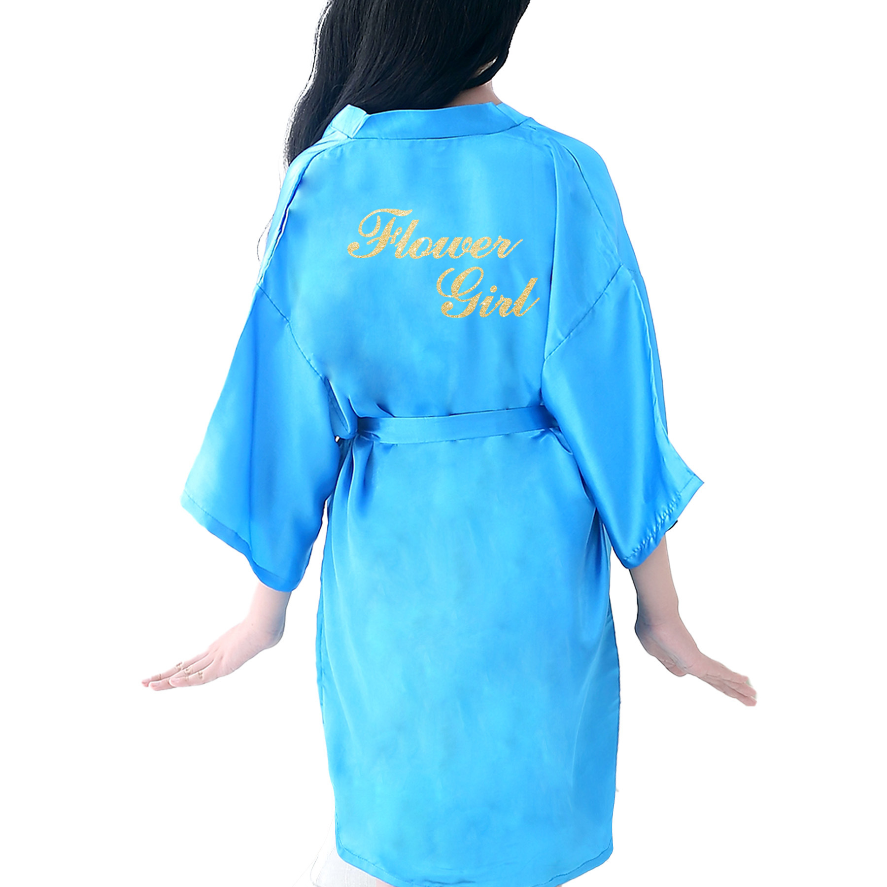 Vestido de Novia para Niña, Color Sólido, con Estampado Dorado, Estilo Cardigan, para Bodas