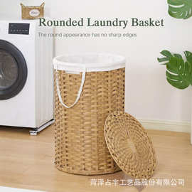 跨境手工编织收纳篮大容量浴室洗衣篮带盖脏衣收纳桶玩具储物筐