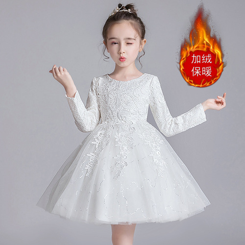 Little Girl Princess Dress White Tulle Ball Gown Autumn/Winter Children's Birthday Fashion Show Wedding Performance Dress Skirt Stylish