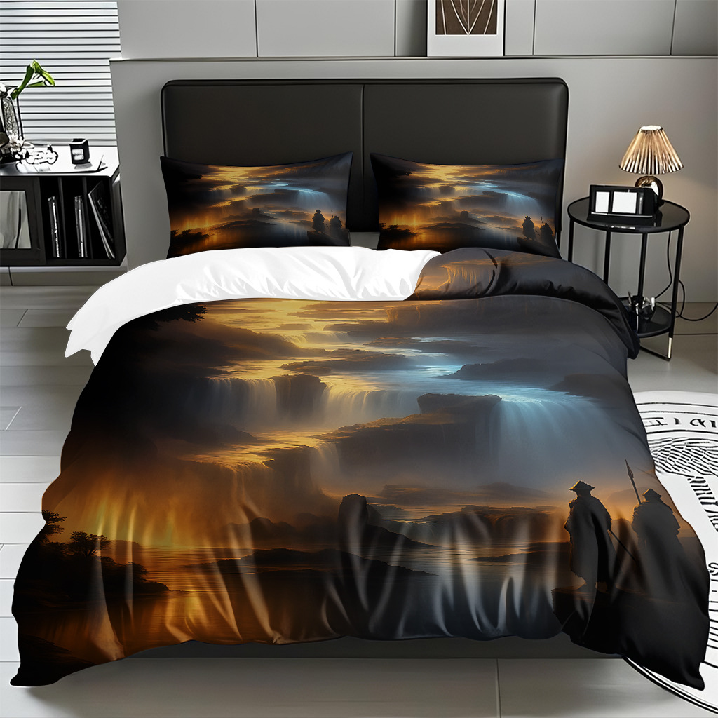 TEMU / JIT Amazonas textiles caseros transfronterizos hermosa vista al mar HD conjunto de edredón de impresión digital para diseñar