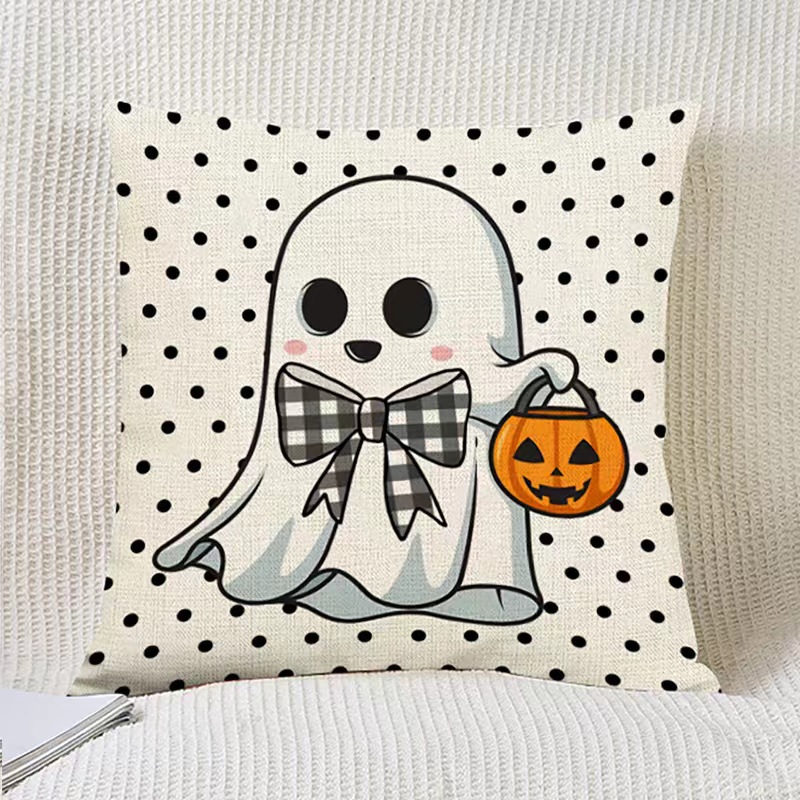 Transfronterizo Amazon Halloween impresión lino almohada cubierta bruja calabaza decoración doméstica almohada cubierta
