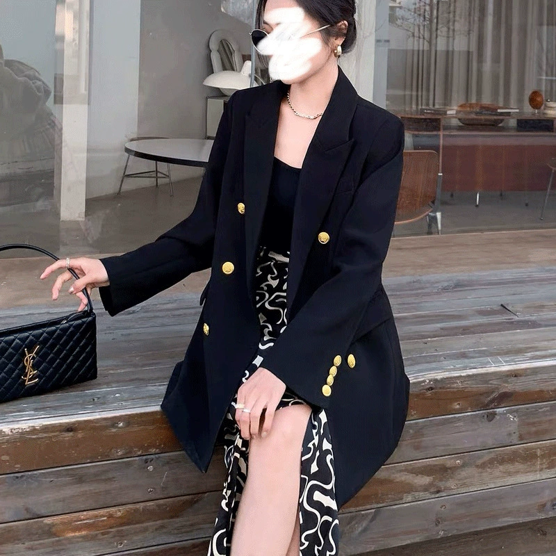 2024 новый большой размер толстый мм металлическая пряжка темперамент маленький пиджак сплошной цвет костюм весна и осень [6617]