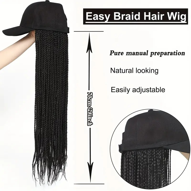 perruques, cheveux longs et raides fabriqués à la machine à fibres chimiques, perruque à chapeau d'une seule pièce, tresses africaines à trois brins tissées à la main, tresses sales, casquette à bec de canard_voghion.com