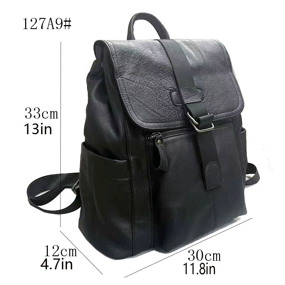 Leather Backpack, Fashionable Men's And Women's Backpack, Black Soft Cowhide Travel Backpack_voghion.com