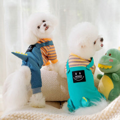 秋冬の薄いタイプの小さい犬の恐竜のストライプの4足のバックのズボンの猫はかわいい風のペットの服の服の服をいじります。