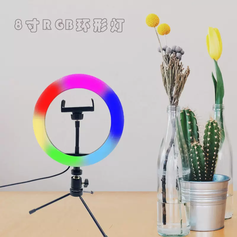 定制8寸网红rgb灯 便捷炫彩氛围跑马打光灯 摄影摄像直播补光灯