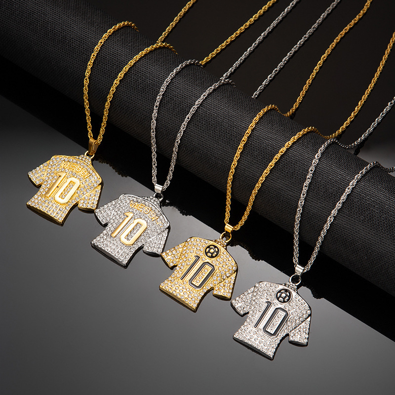 European and American Hip-Hop Stylish Trendyy Full Diamond Necklace Football Lover No. 10 Jersey Men's Twist Chain Long Sweater Chain