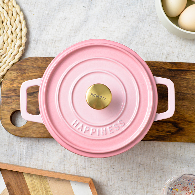 Pequeña felicidad de hierro fundido olla de esmalte 18cm esmalte olla hogar cazuela olla inducción olla de sopa