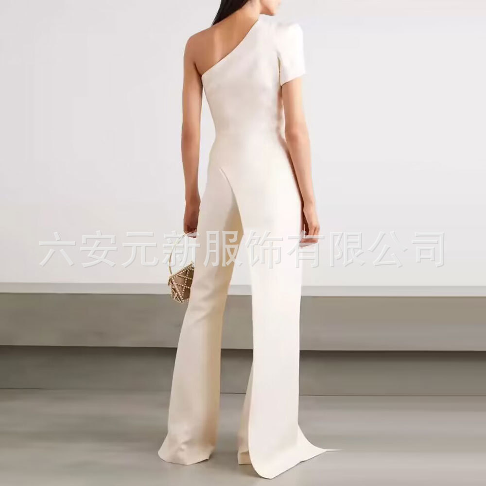 Amazon AliExpress mujeres de alta cintura recta casual jumpsuit pantalones hombro manga elegante partido