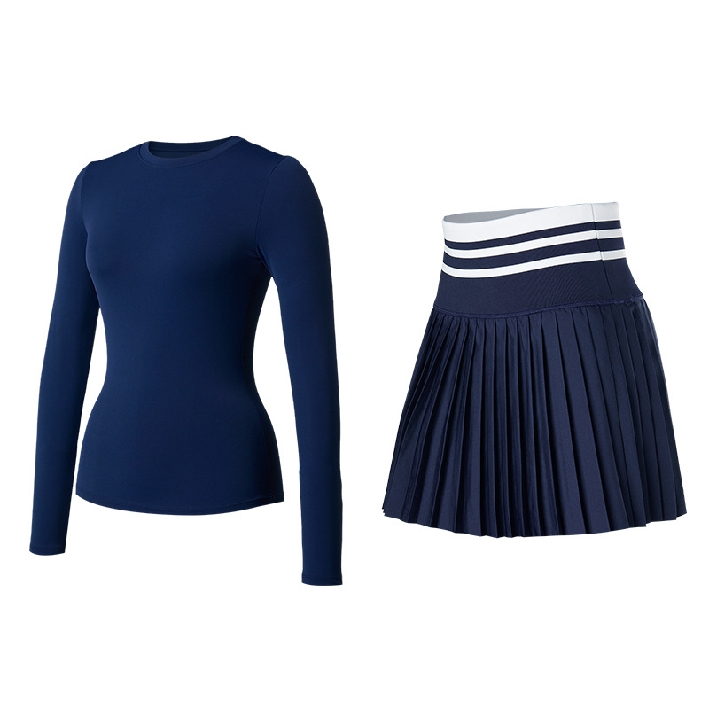 Trajes deportivos, ropa de yoga, mangas largas, falda de tenis de cintura alta, blusa delgada para correr, ejercicio y fitness, dos piezas.