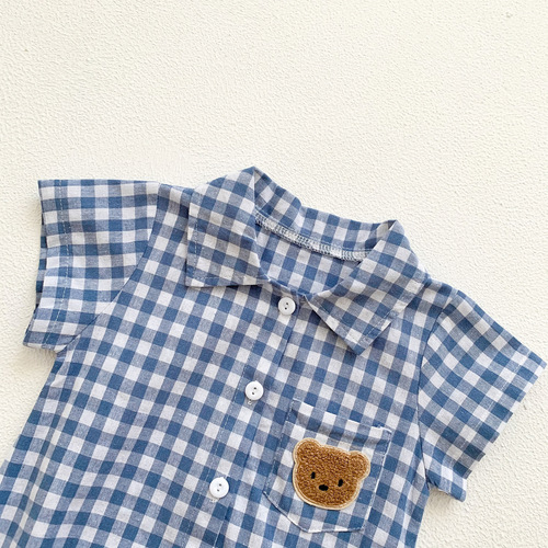  Baby Summer Outfit for Girls, British Style, Padded Bodysuit, Thin Short-Sleeve Plaid Triangular Onesie, Crawling Suit for Children
