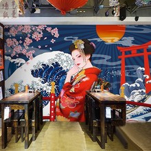日式和风墙纸日系居酒屋榻榻米浮世绘壁纸神奈川冲浪里民宿壁画布