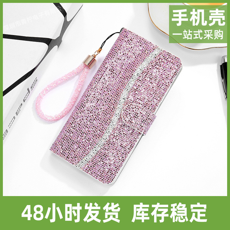 For Samsung Note20 Ultra Glitter Sequin Leather Case A10 Flip Wallet Card Phone Protective Case