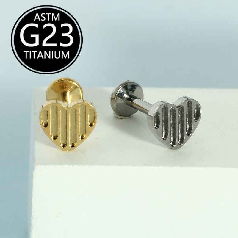 G23 Titanium Alloy Heart-Shaped Lip Piercing Labret Stud Internally Threaded CZ Gem detail image 4