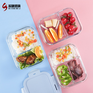 Heat-resistant glass lunch box microwave oven heating special fresh-keeping separated student Bento bowl with lid in stock wholesale