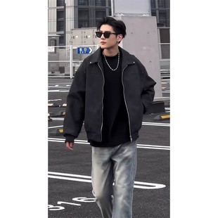 cleanfit Grey Short Leather Jacket American Style Ripper Handsome High-end Men's Retro Lapel Motorcycle Leather Jacket