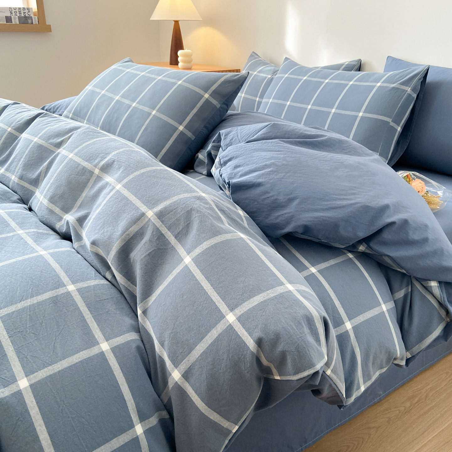 Algodón simple cuadrícula set de cuatro piezas 100 algodón completo 2025 nuevo set de sábanas domésticas de tres piezas colcha de algodón 4