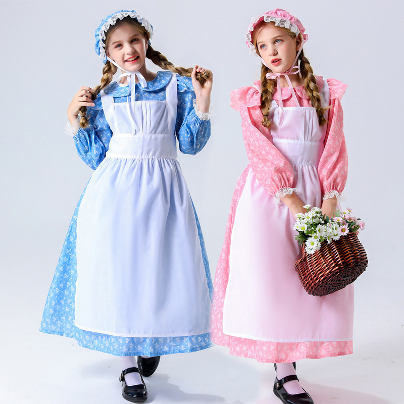 New Halloween Cute Pink Blue Long Sleeve Dress Kids Fantasy Wonderland Alice Lolita cos Suit