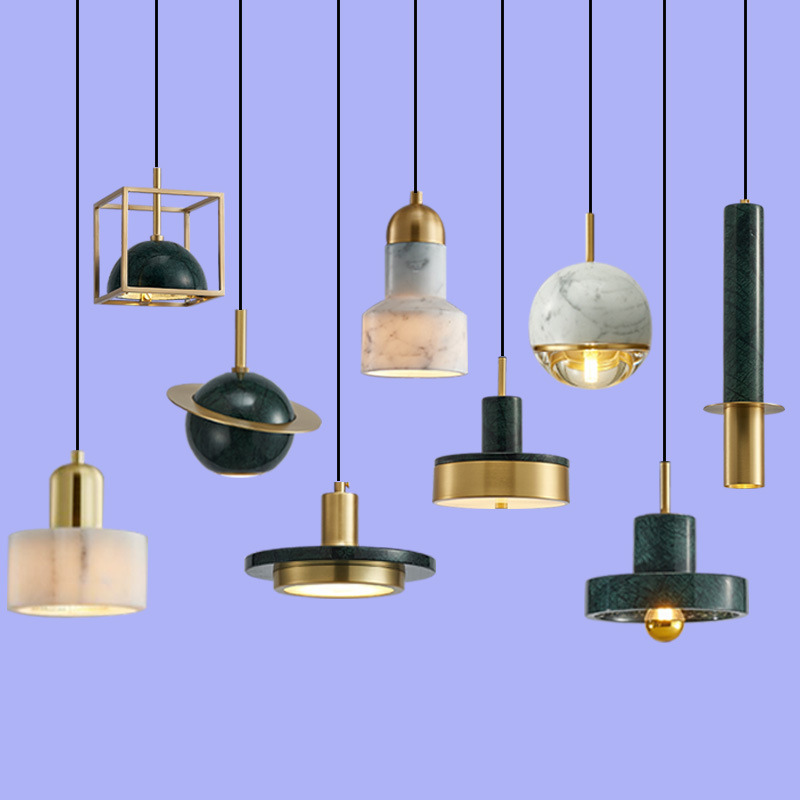 Nordic Bedroom Bedside Lamp All Copper Creative Marble Simple Dining Room Lamp Personalized Bar Table Single Head Small Chandelier