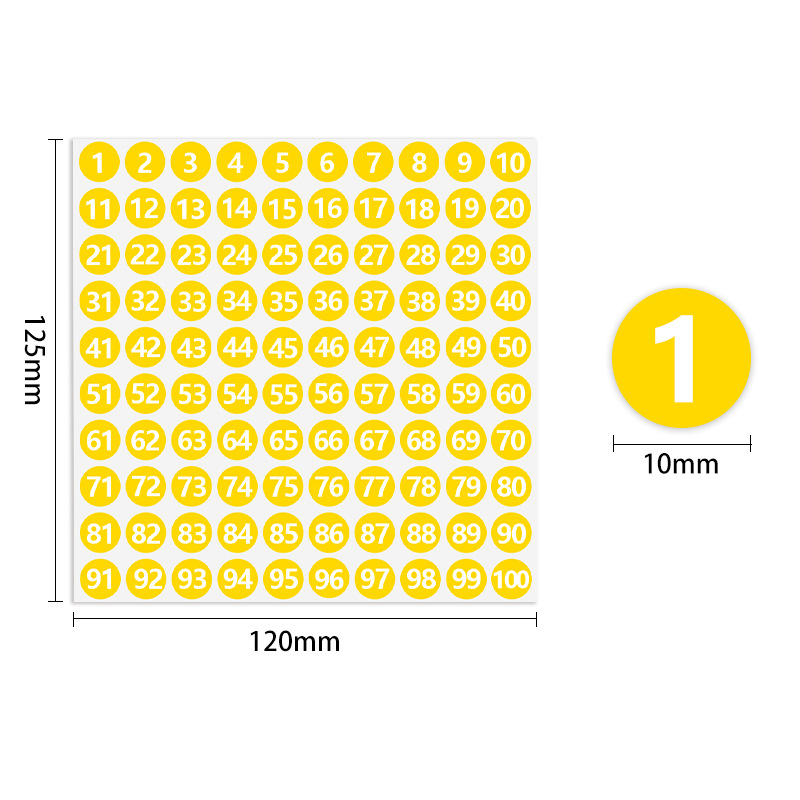 10mm yellow and white characters (100 sheets)