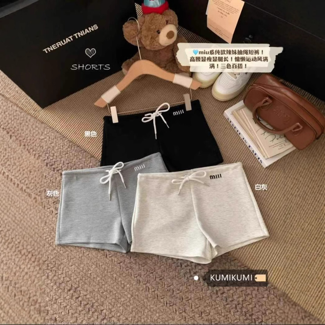 Black Embroidered Wide-leg Shorts Women's Summer Casual Pants Spice Girls Drawstring Straight Pants All-match High Waist A- shaped Hot Pants