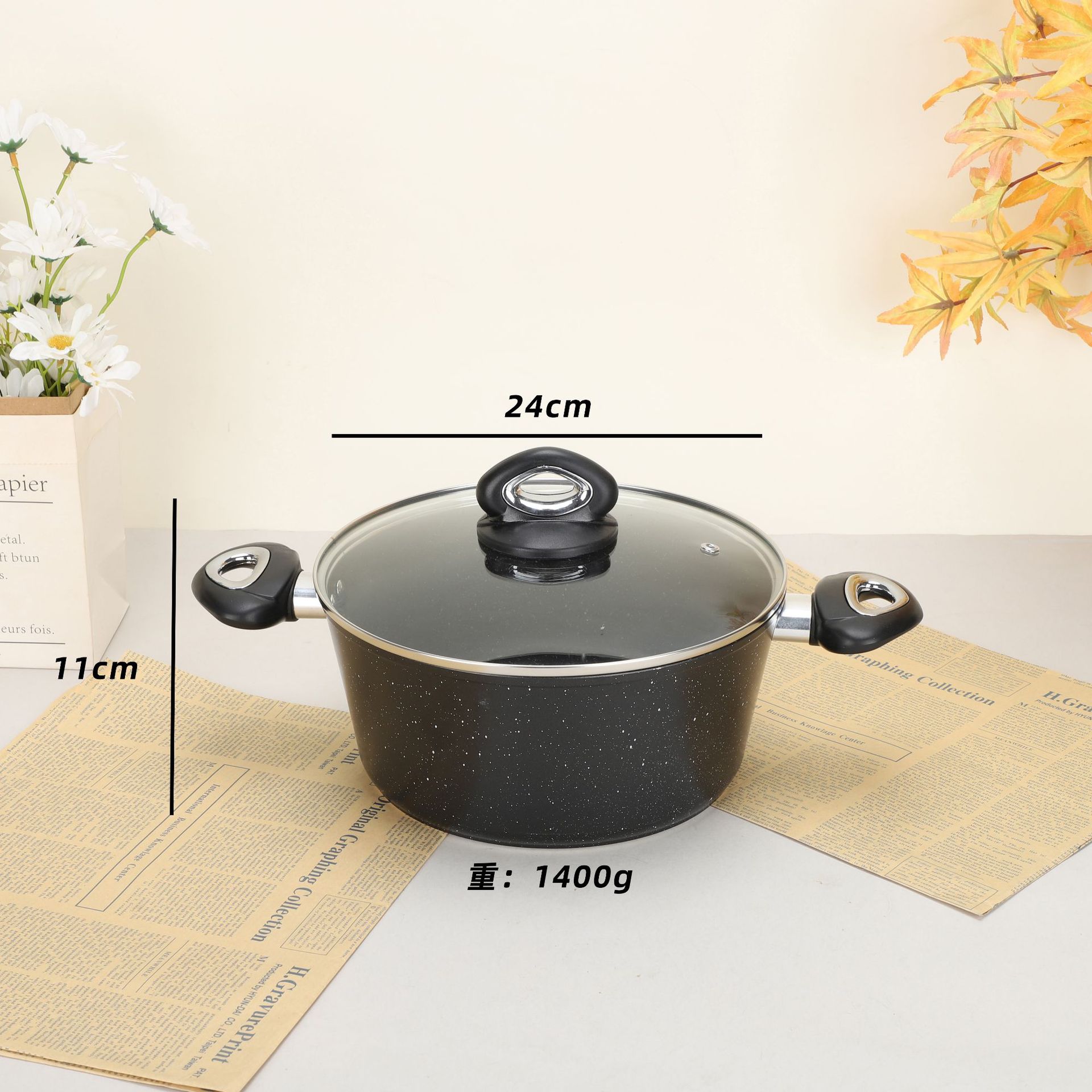 Juego de Ollas Antiadherentes de Aluminio Fundido con Revestimiento Marmolado, para Cocina