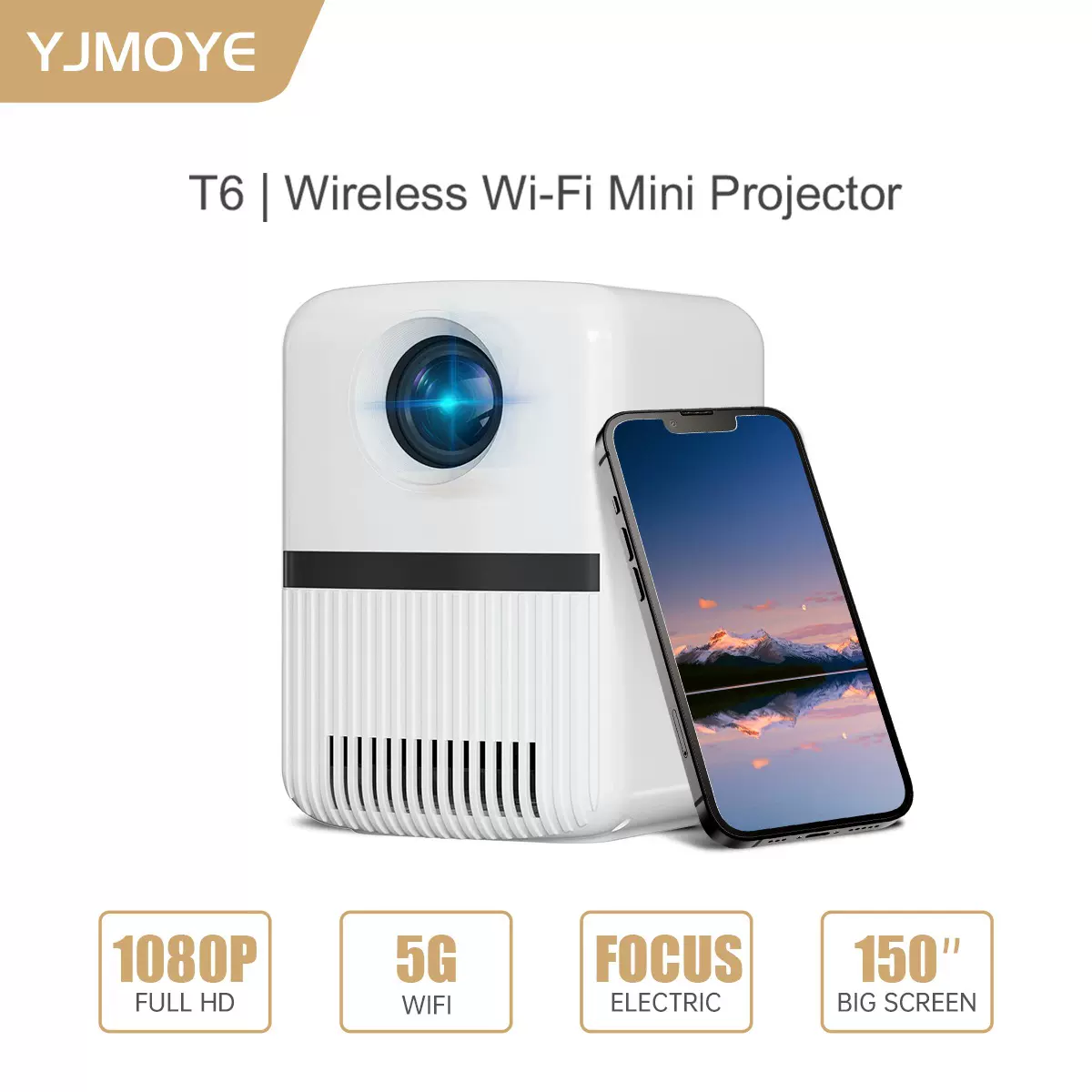 新款720P高清投影仪电动调焦5G双频WiFi无线同屏投影机跨境专供