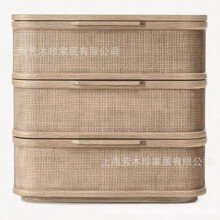 美式复古乡村侘寂风藤编床边置物桌美国RH家具别墅卧室藤编床头柜