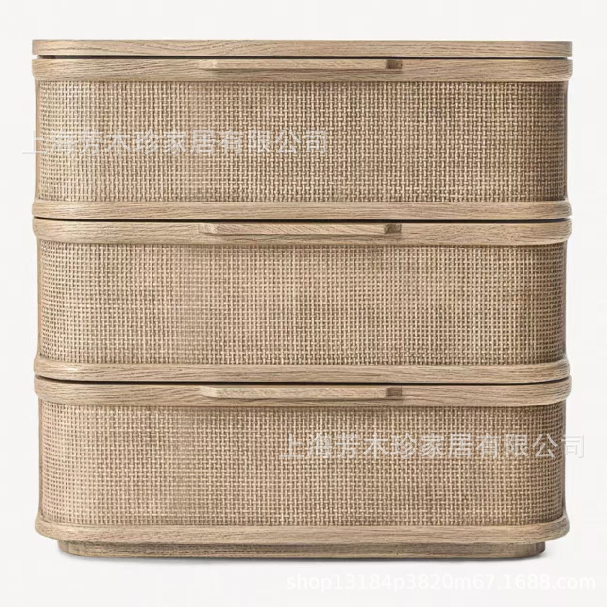 美式复古乡村侘寂风藤编床边置物桌美国RH家具别墅卧室藤编床头柜