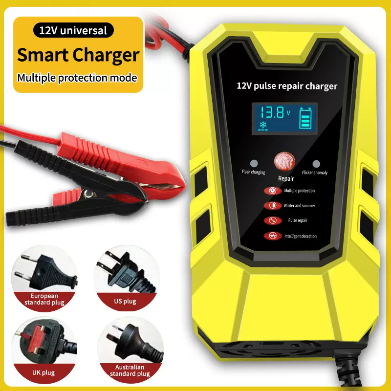 跨境 12V汽车电瓶充电器 12V6A自动识别汽车摩托车电瓶充电器