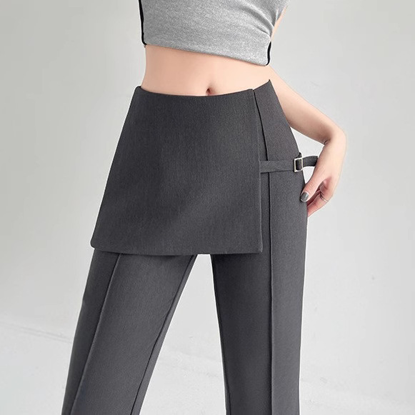 Korean Style Fake Two-piece Fart Curtain Micro-la Pants Women's Summer New One-piece High Waist Slimming Casual Flared Pants